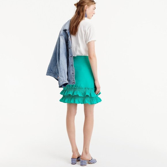J Crew Turquoise Mini Skirt in Cotton Poplin 0 - Picture 3 of 13